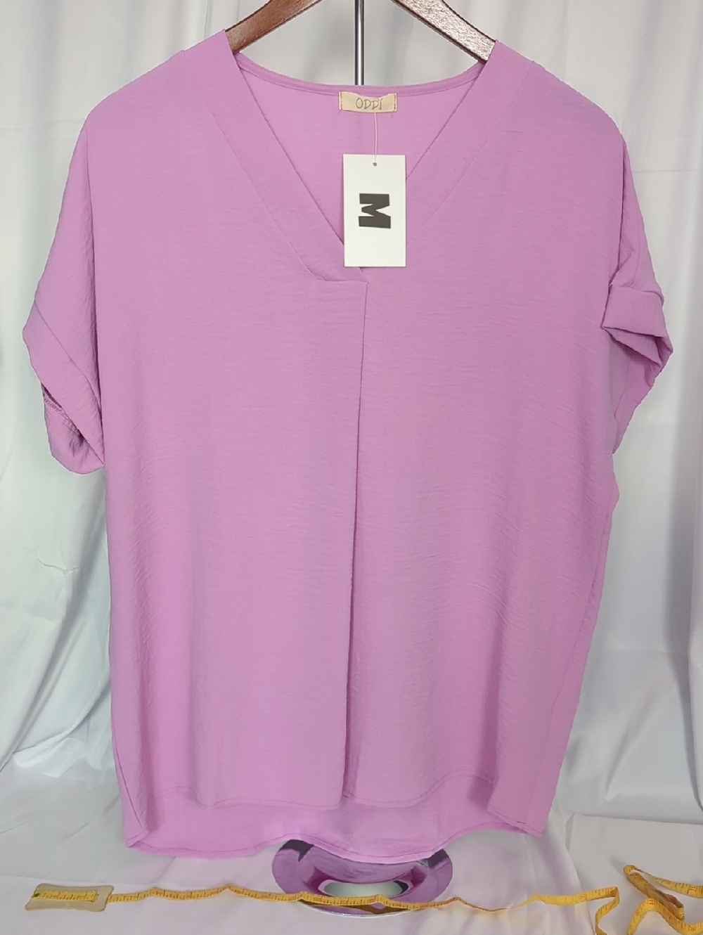 Soft Lavender V-Neck Short Sleeve Tunic by ODPi